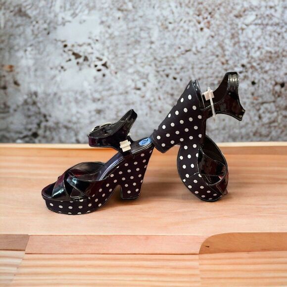 Madden Girl Shoes - Madden Girl Black Patent Boozter Polka dot platform Heel Sandal 7 1/2